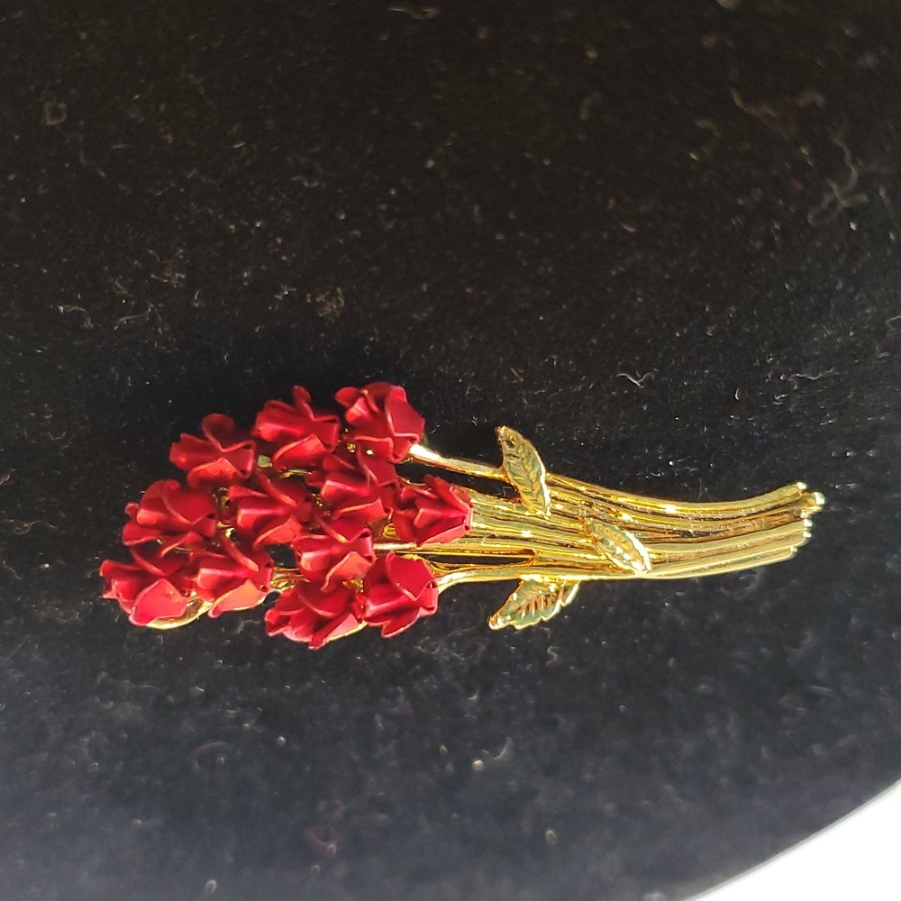1960's Joseph Warner Rose Bouquet Goldtone Brooch marked W